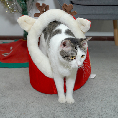 Pet Mat Soft Pet Bed Cushion Christmas Red Cat Bed Elk Antlers Design