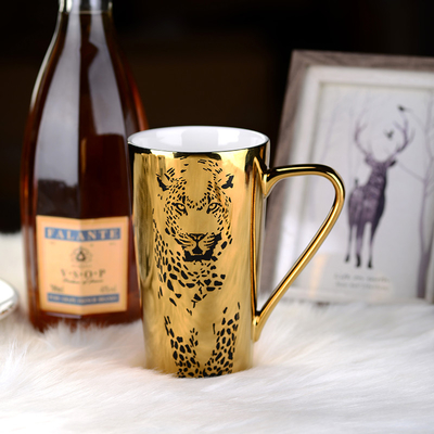 480CC Leopard Decal Gold Coffee Mug Electroplating