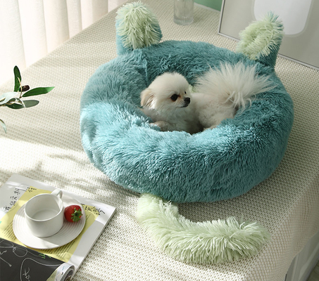 Cute Soft Plush Donut Pet Bed Cushion With Ear Tail