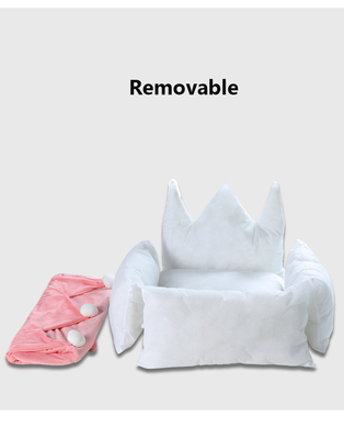 Short Plush Pink Grey Yellow Princess Dog Bed With Crown Shape