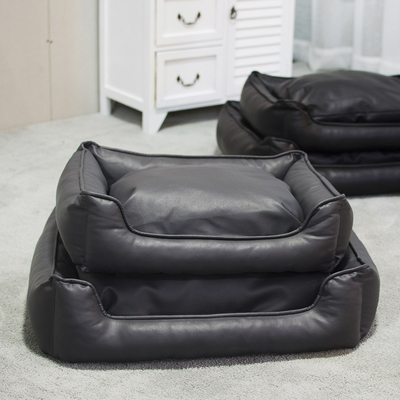Luxury Black Soft Pet Bed Cushion PU Leather For Dogs Cats