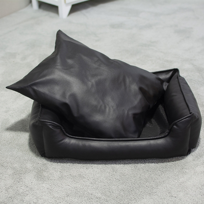 Luxury Black Soft Pet Bed Cushion PU Leather For Dogs Cats